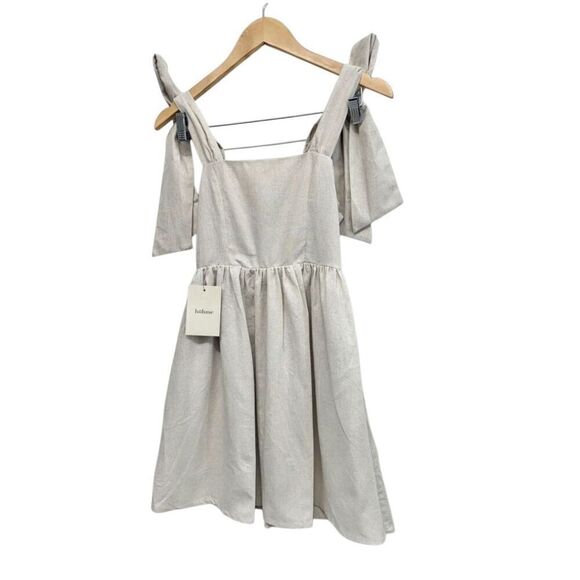 MIOU MUSE Dress Size Small Bow Tie Mini Linen Blend Square Neck NEW - Picture 5 of 12